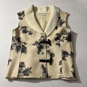 Robert Kitchen Floral Faux Shearling Vest Size M - Made in Canada - Toggle Front